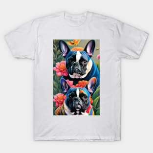 2 Frenchie's with Roses Aesthetic T-Shirt